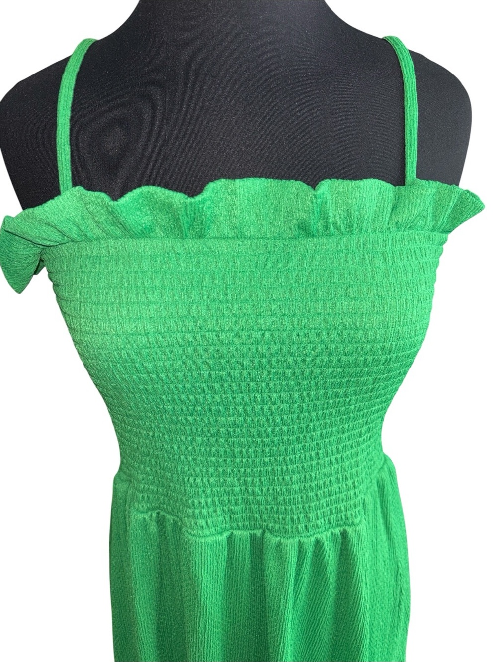 H&M Green Smocked Midi Dress w/Ruffle Neckline, P2P:16-21”, L:45” - Picture 2 of 7